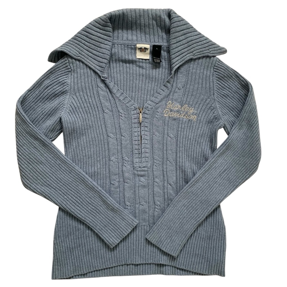 Vintage Harley Davidson Light Blue Knit Sweater Size Large